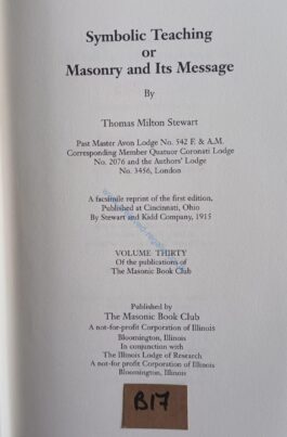 Masonic – ㊫Symbolic Teaching or Masonry and Its Message – Rare Book **FREE POSTAGE AND PACKAGING**