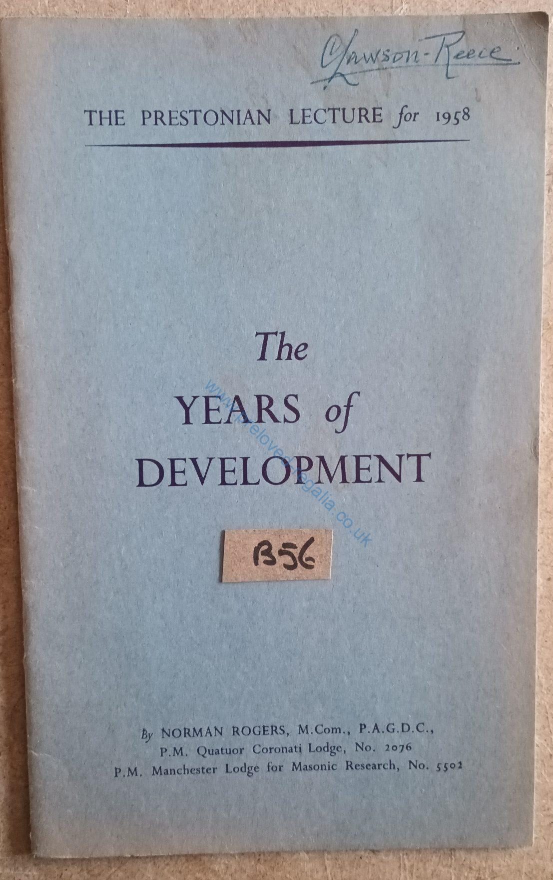 CALLING ALL COLLECTORS - SAVE over £300‼️ - Signed Lawson Reece - THE PRESTONIAN LECTURE FOR 1958 – The Years of Development - 'Rare' historical Collectable! **FREE POSTAGE AND PACKAGING**