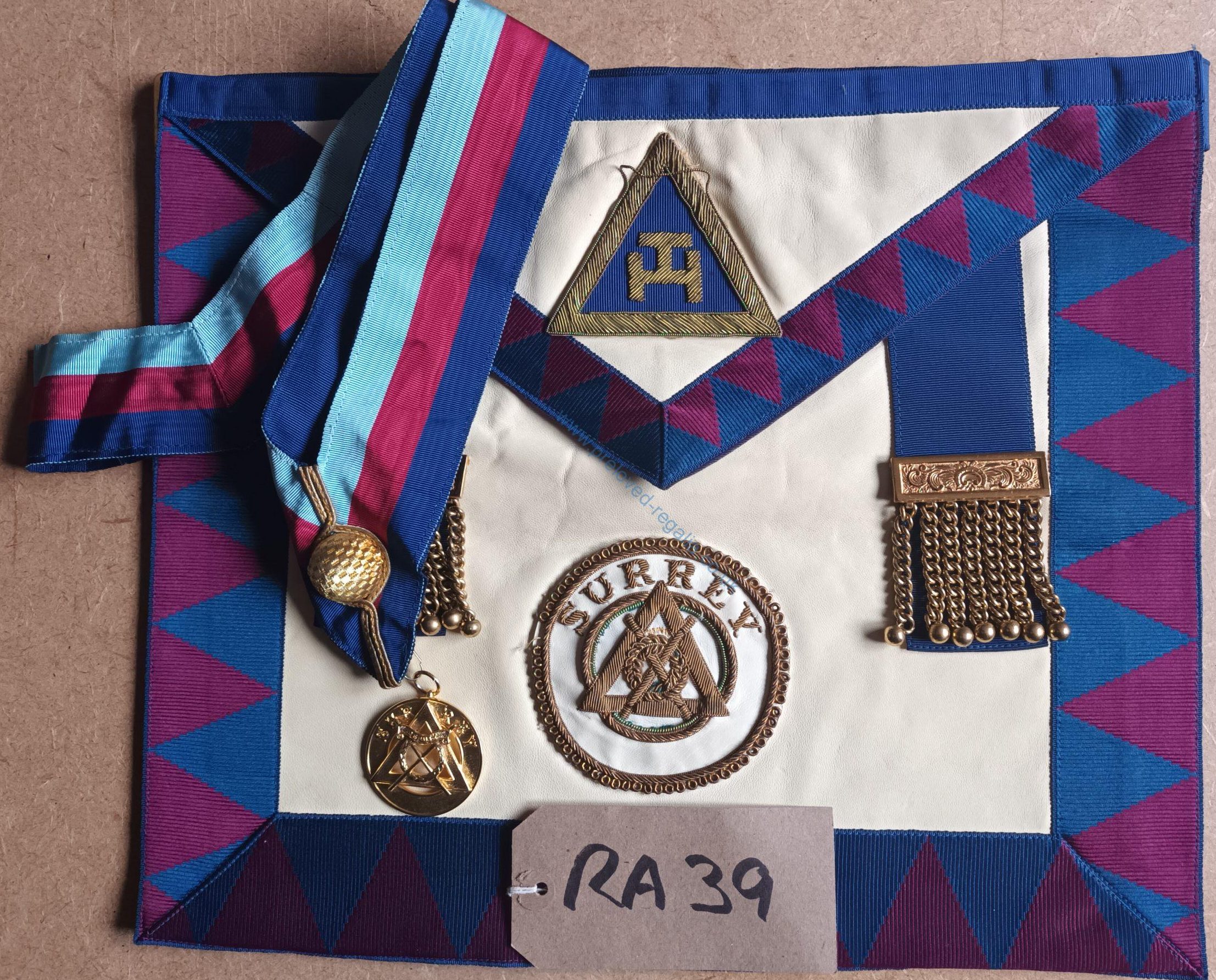 RA (Royal Arch) Surrey Past Provincial Grand Deputy DC Apron +Badge + Collarette + Jewel
