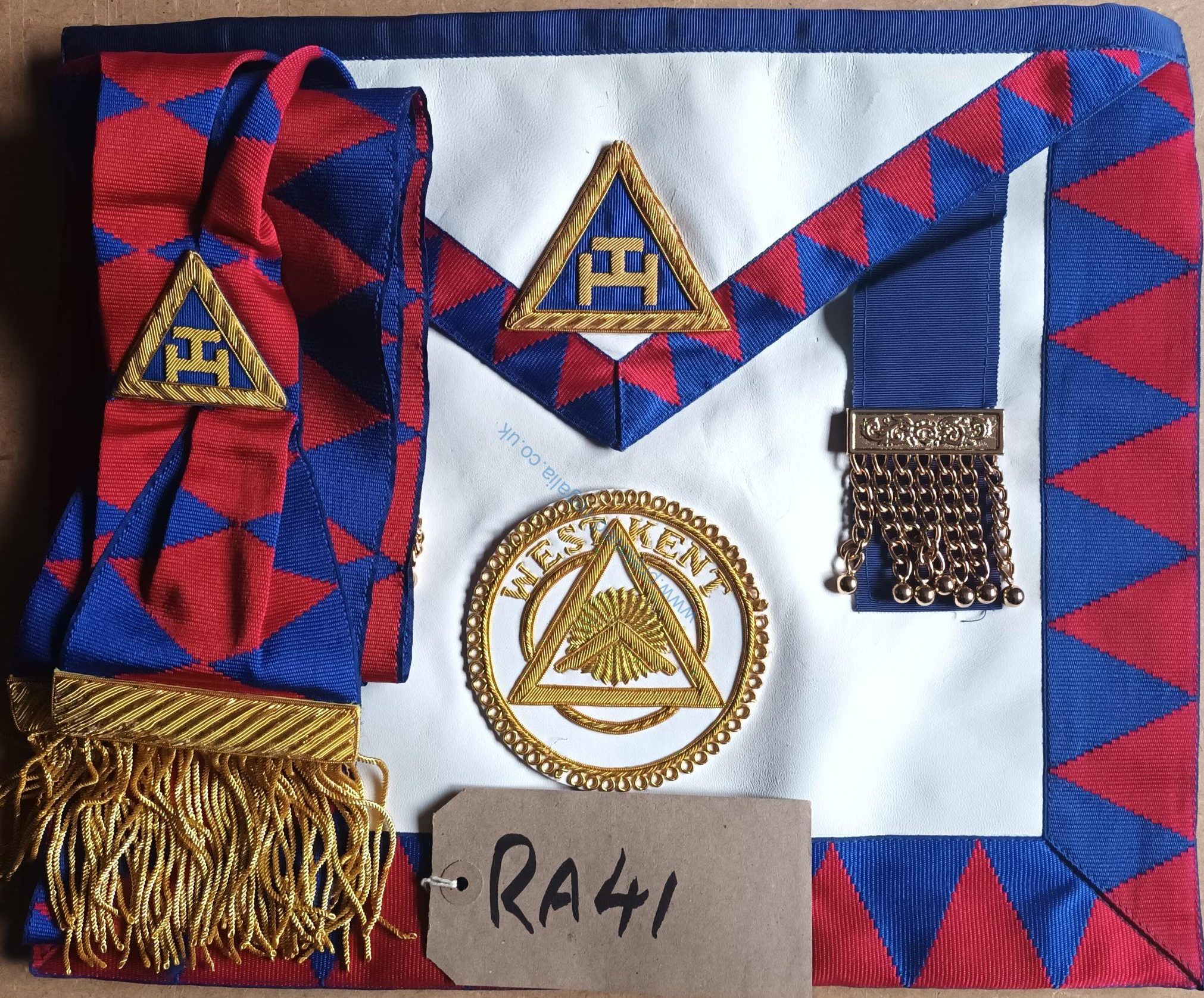 Royal Arch (RA) West Kent Past Prov Grand Principal Sojourner Apron with pocket and Sash!