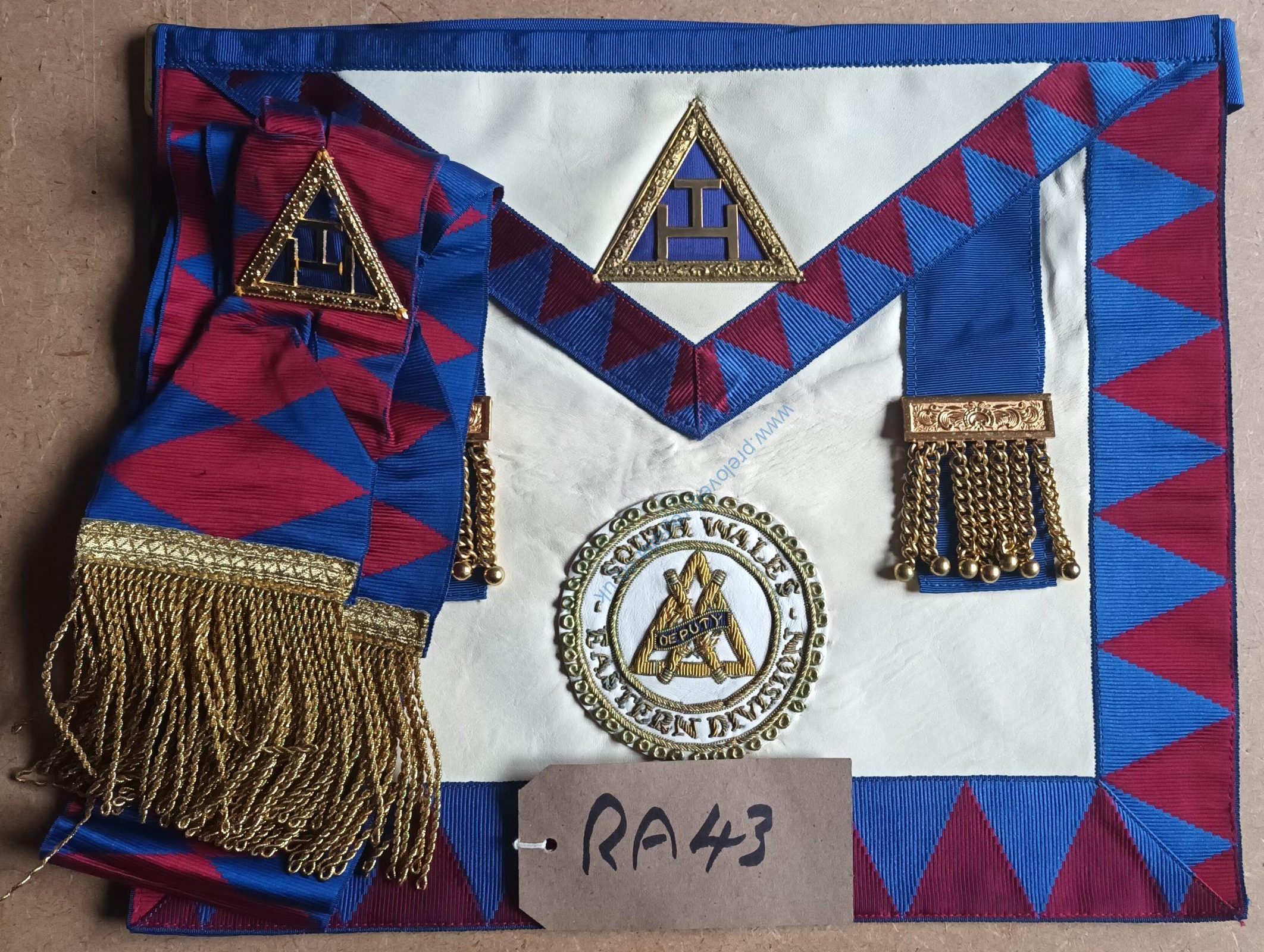 RA South Wales Eastern Div Past Prov Grand Deputy DC Apron & Sash ❖❖FREE POSTAGE AND PACKAGING❖❖