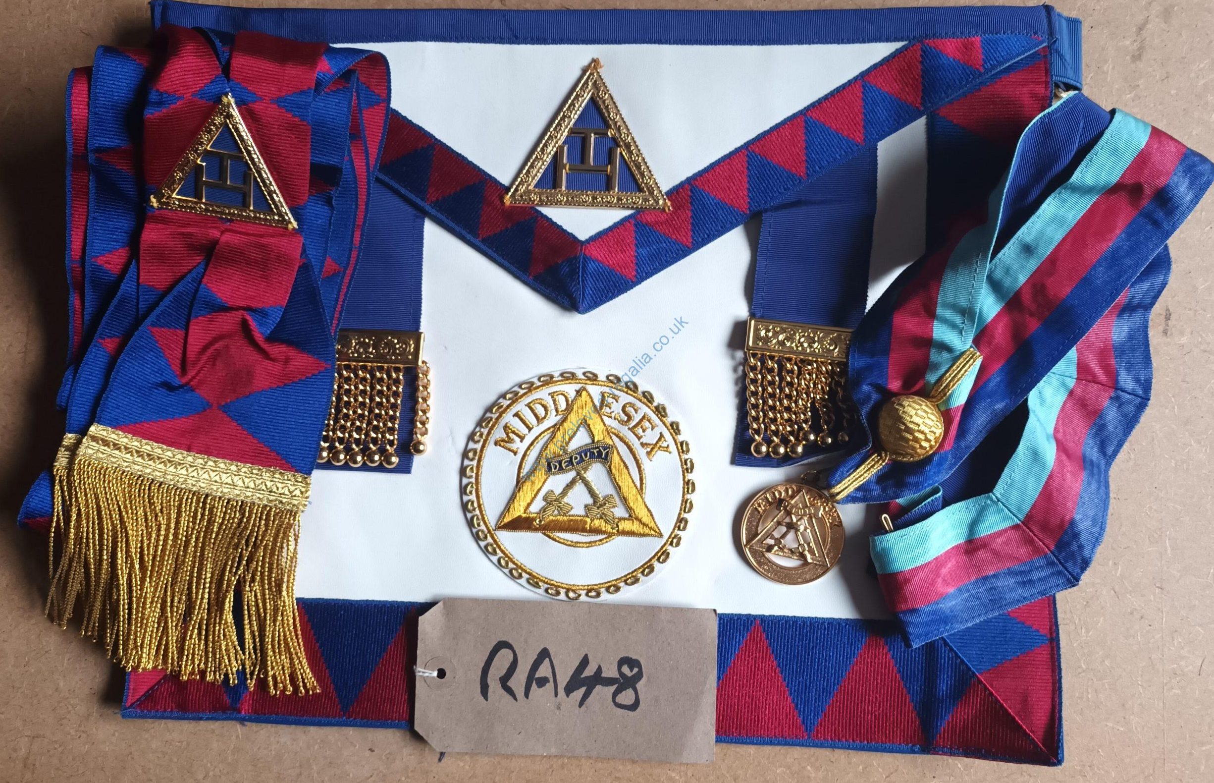 RA Middlesex Past Prov Grand Deputy DC Apron, Sash Collarette & Jewel