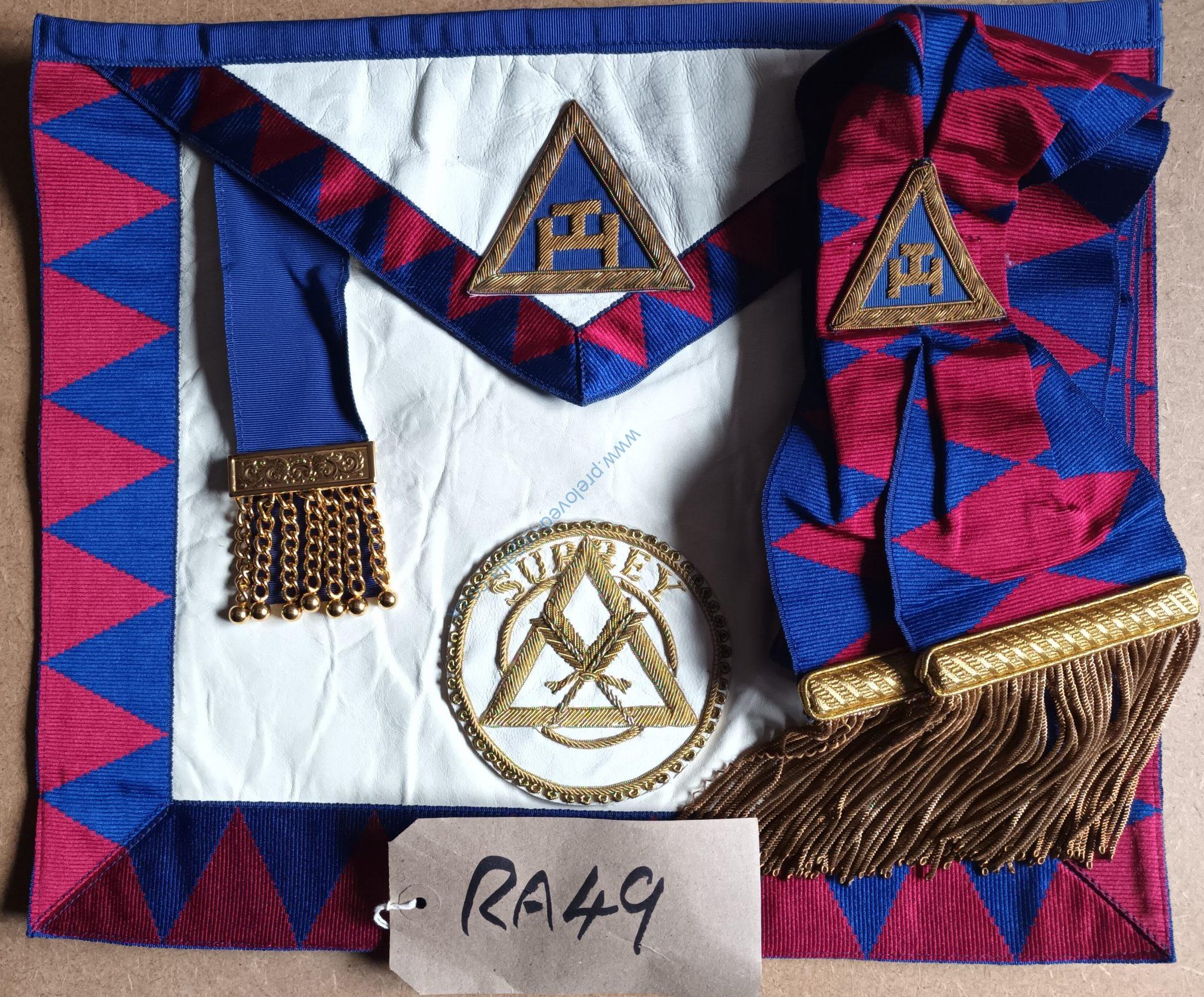 Royal Arch (RA) Surrey Past Prov. Grand Scribe Apron, and Sash Only £48! **FREE POSTAGE AND PACKAGING**