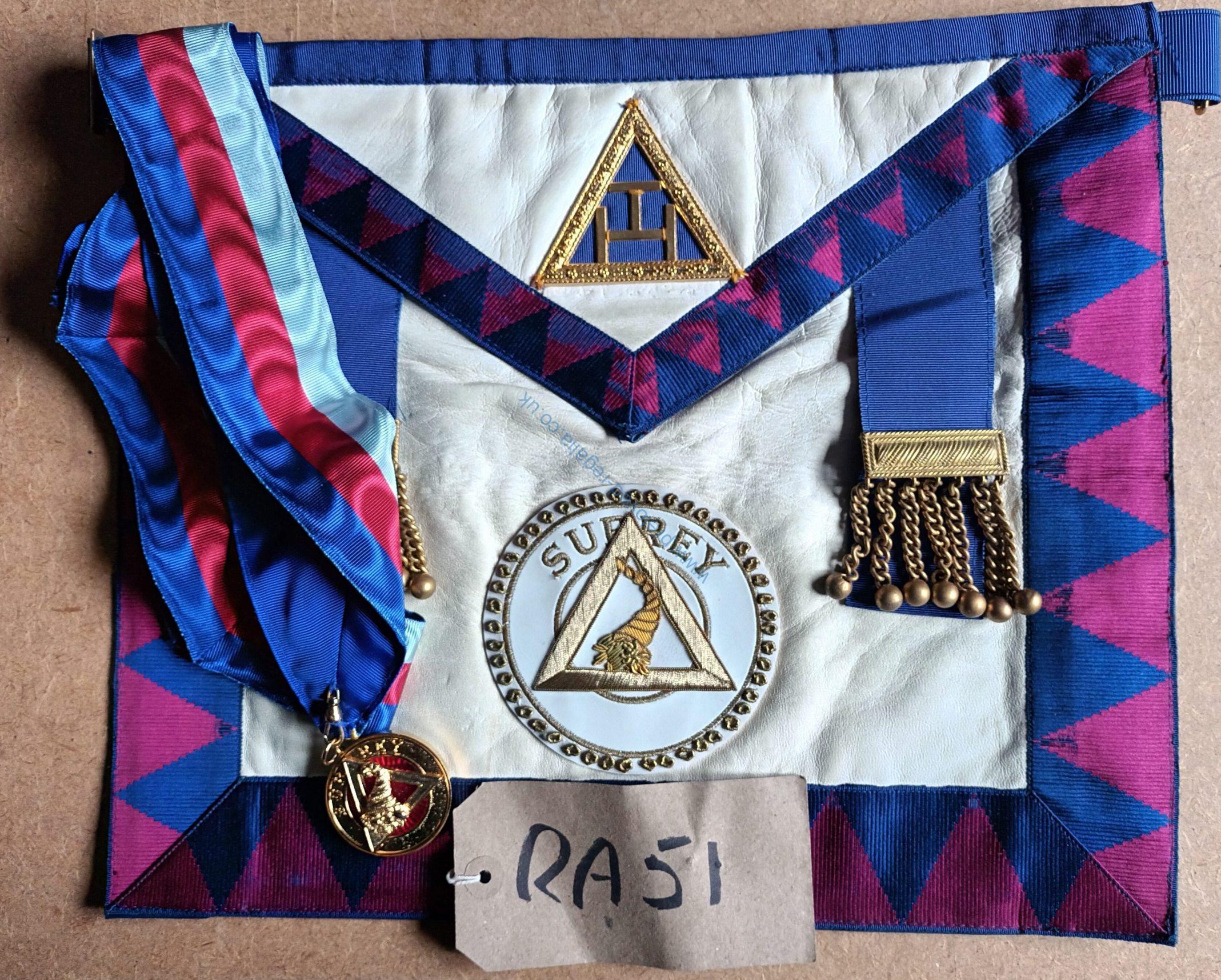 RA Surrey Past Prov Grand Steward Apron ,Collarette & Jewel ❖❖FREE POSTAGE AND PACKAGING❖❖
