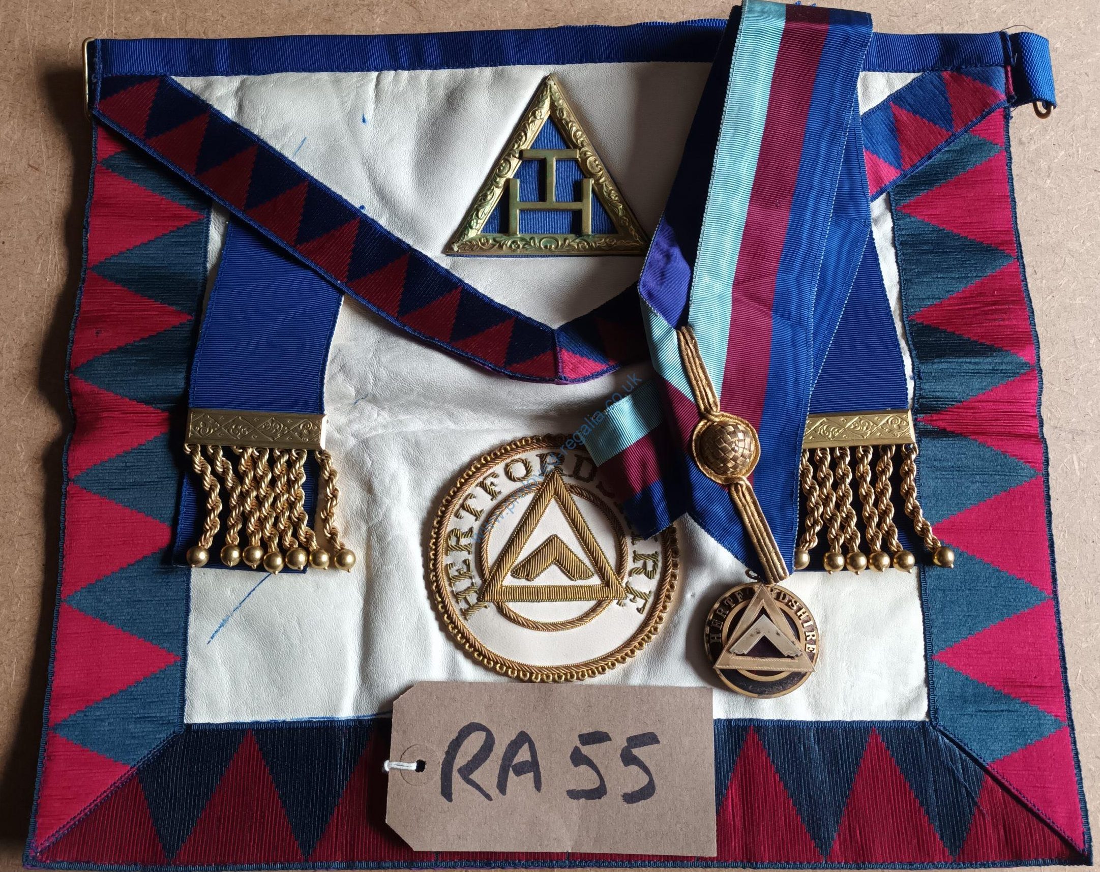 RA Hertfordshire Past Prov Grand Asst Sojourner Apron with pocket, Collarette & Jewel ❤️❖❖FREE POSTAGE AND PACKAGING❖❖